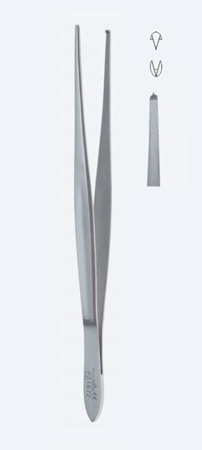 Пінцети, хірургічні, "Cushing", для тканин, прямі, кінчик 2,0 мм, зубці 1 х 2, загальна довжина 175 мм, 7". Бренд - Asanus Medizintechnik Gmb, Німеччина